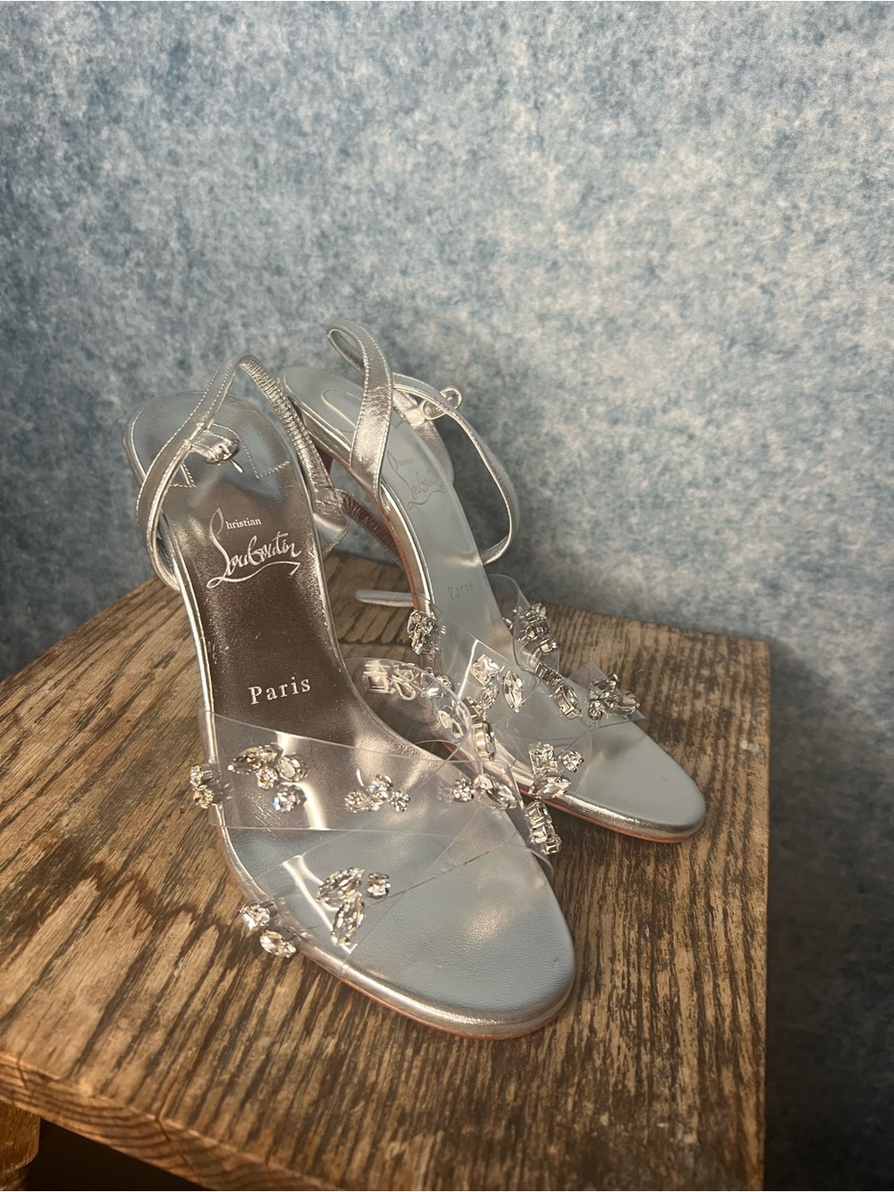 UNWORN Christian Louboutin Silver Crystal Embellished PVC Strappy Heels | EU 40 - Picture 3 of 6